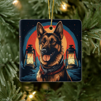Tysk schäferhund jul husdjur prydnad, hund älskare julgransprydnad keramik