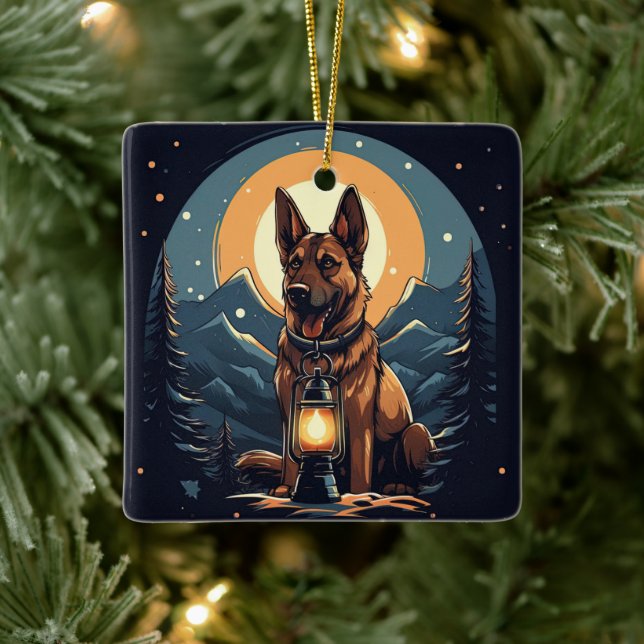 Tysk schäferhund jul husdjur prydnad, hund älskare julgransprydnad keramik (Träd)