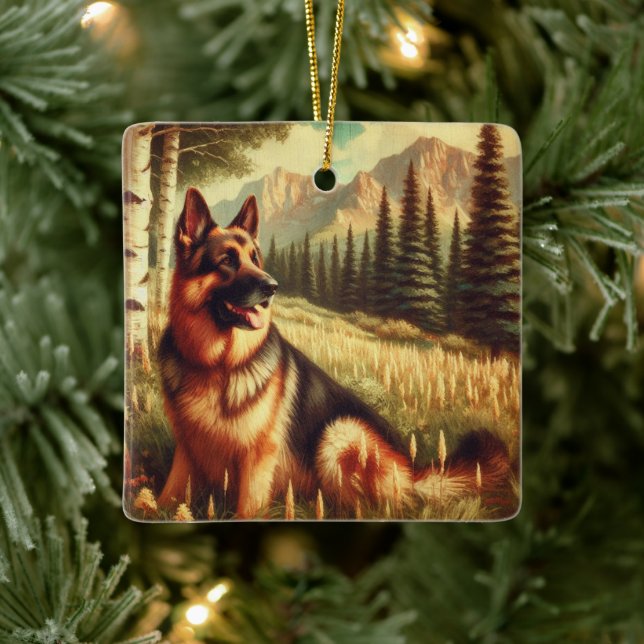 Tysk schäferhund julgransprydnad keramik (Träd)