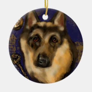 TYSK SCHÄFERHUND JULGRANSPRYDNAD KERAMIK