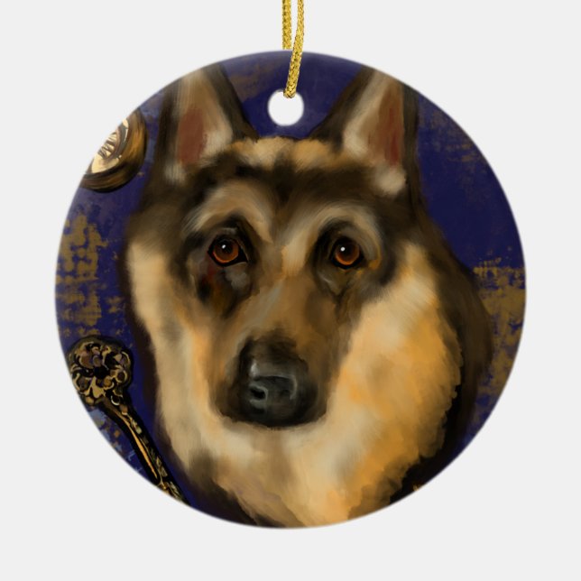 TYSK SCHÄFERHUND JULGRANSPRYDNAD KERAMIK (Framsidan)