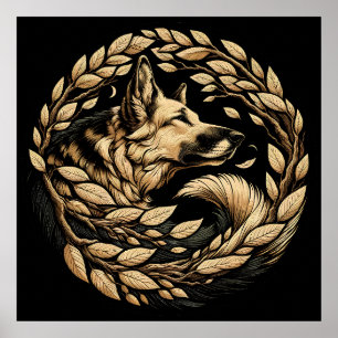 Tysk Schäferhund Konst flora tyska schäferhundar h Poster