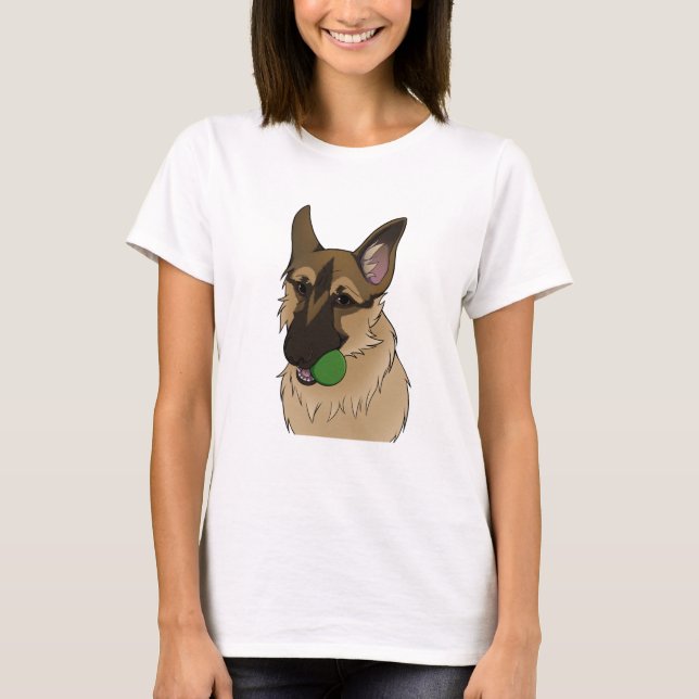 Tysk schäferhund Lekar med boll  T Shirt (Framsida)