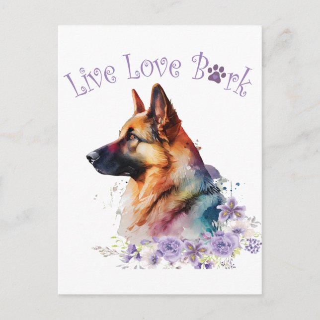 Tysk Schäferhund Mamma Blommig Vykort (Framsida)
