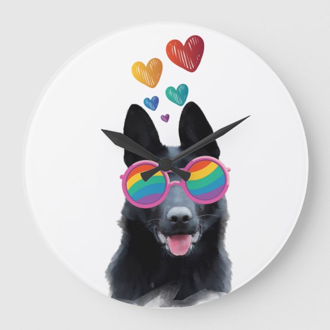 Tysk Schäferhund med hjärtan Alla hjärtans dag  Stor Klocka (Framsida)