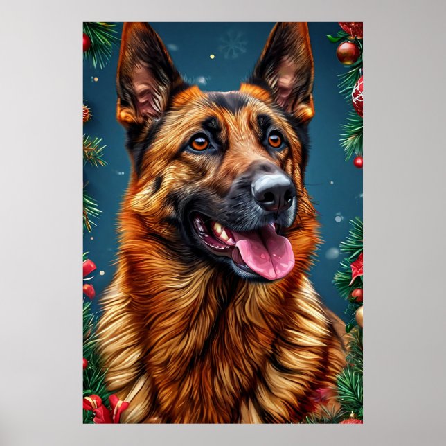 Tysk Schäferhund med juldekoration Poster (Framsidan)