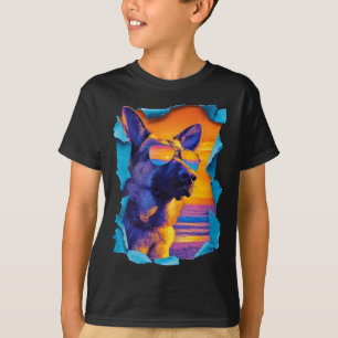 Tysk schäferhund med solglasögon solnedgång tropis t shirt