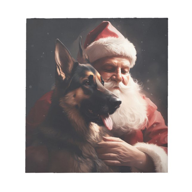 Tysk Schäferhund med Tomte Festlig Jul Anteckningsblock (Framsida)
