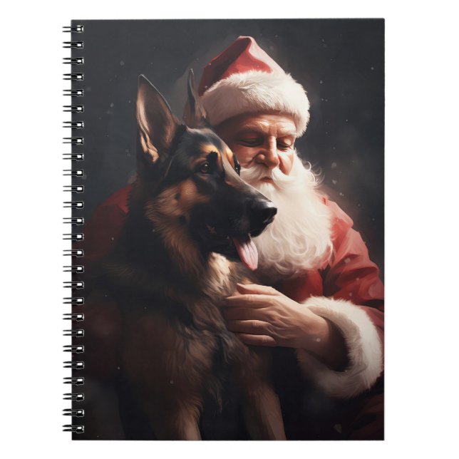 Tysk Schäferhund med Tomte Festlig Jul Anteckningsbok (Framsidan)