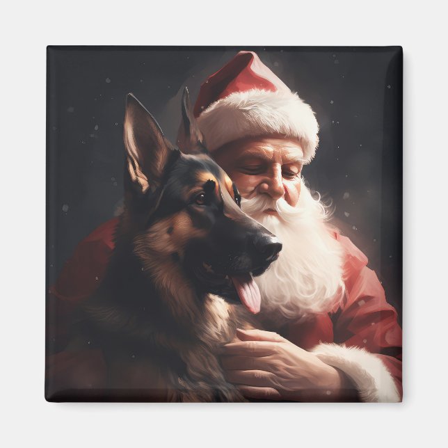 Tysk Schäferhund med Tomte Festlig Jul Magnet (Framsidan)