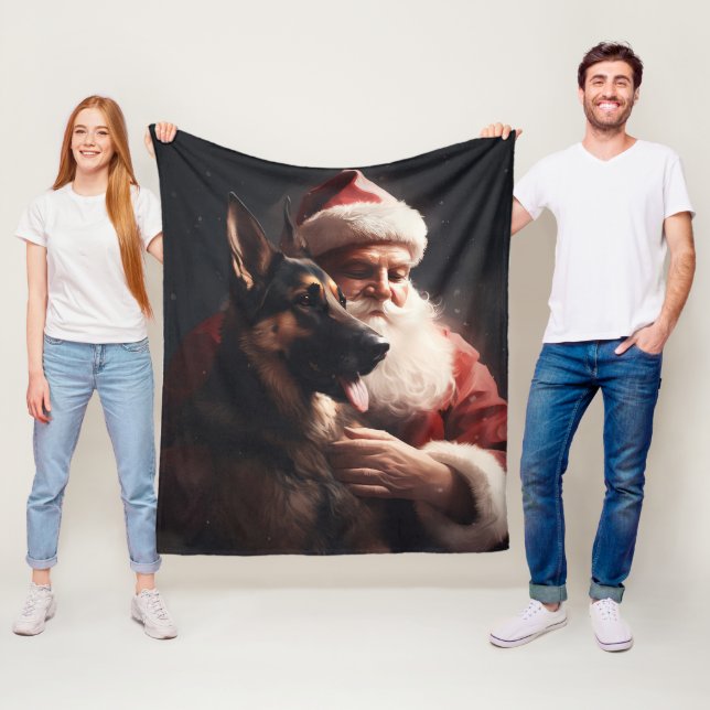 Tysk Schäferhund med Tomte Jul Festlig Jul Fleecefilt (På plats)