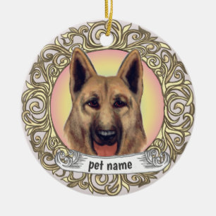 Tysk schäferhund Minnesornament Julgransprydnad Keramik