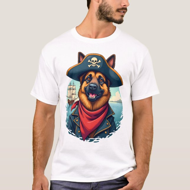 Tysk Schäferhund Pirat Kopia T Shirt (Framsida)
