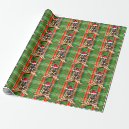 Tysk Schäferhund Röd Grön Plaid Jul Presentpapper