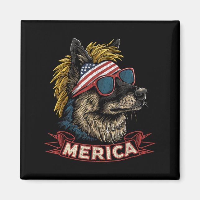 Tysk Schäferhund - Rolig 4 juli Amerikan Magnet (Framsidan)