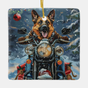 Tysk Schäferhund som kör motorcykel jul Julgransprydnad Keramik