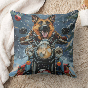 Tysk Schäferhund som kör motorcykel jul Kudde