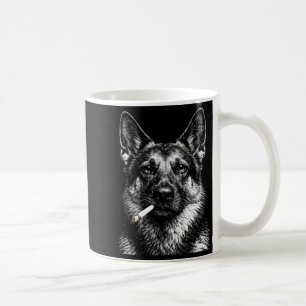 Tysk schäferhund som röker rolig gangster hund mem kaffemugg