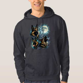 Tysk schäferhund som ylar mot månen hoodie