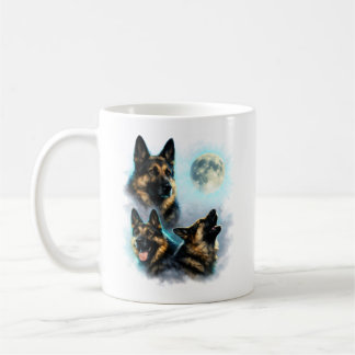 Tysk schäferhund som ylar mot månen kaffemugg