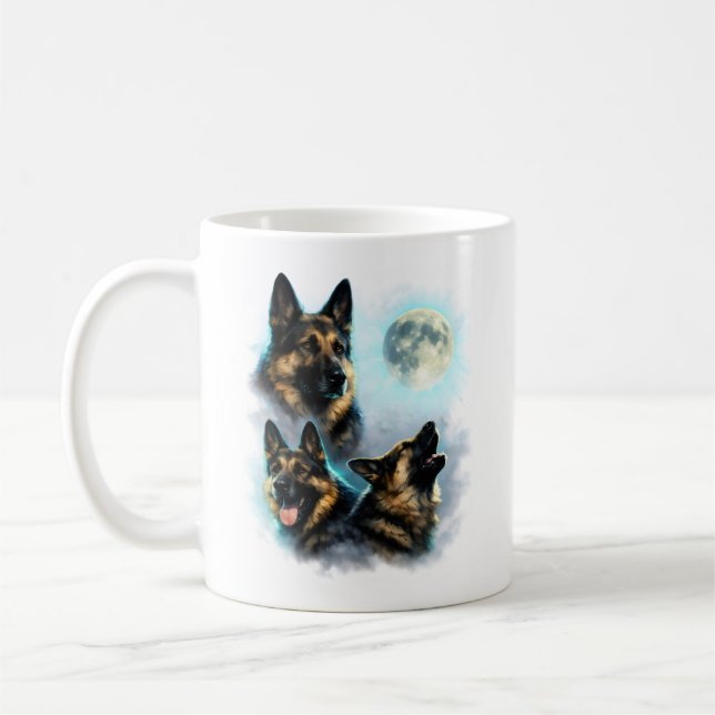 Tysk schäferhund som ylar mot månen kaffemugg (Vänster)