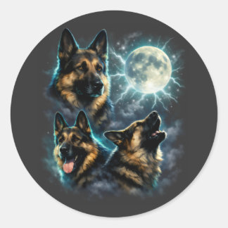 Tysk schäferhund som ylar mot månen runt klistermärke