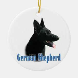 Tysk Schäferhund (svart) Namn Julgransprydnad Keramik