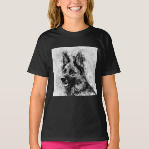 Tysk Schäferhund svart och vit akvarell T Shirt