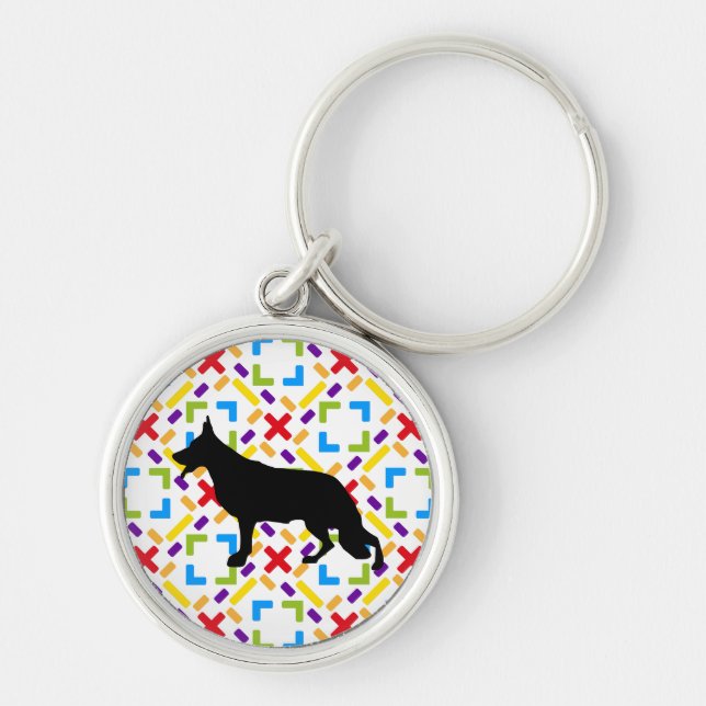 Tysk Schäferhund svart Rund Silverfärgad Nyckelring (Framsidan)