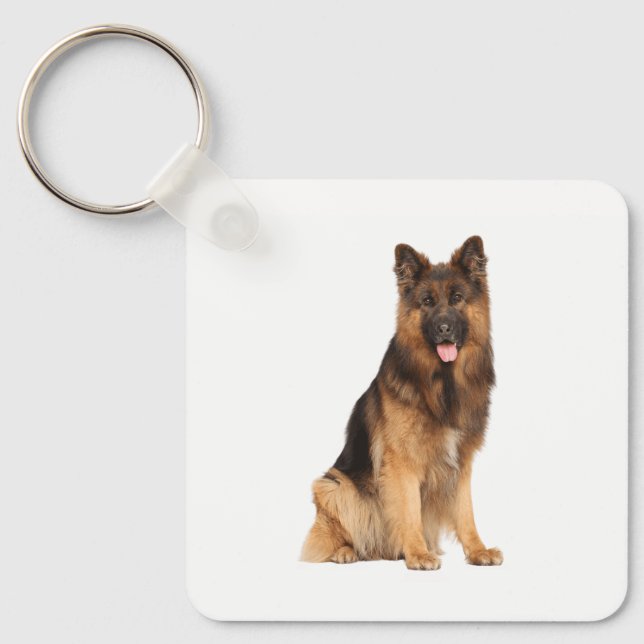 Tysk schäferhund, svart wrap rak design,  nyckelring (Framsida)