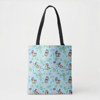 Tysk schäferhund Totebag Söt Pastell Blommig Hund Tygkasse