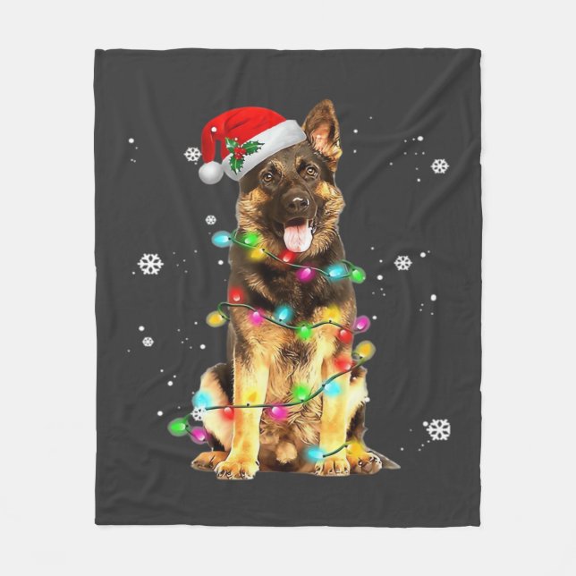Tysk Schäferhund Träd Jul Tröja Xmas Do Fleecefilt (Framsidan)