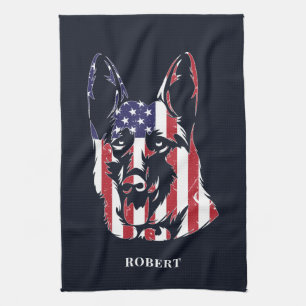 Tysk Schäferhund USA Flagga Anpassad Kökshandduk