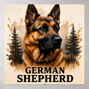 Tysk Schäferhund Vakt Hund Porträtt Konstverk Poster