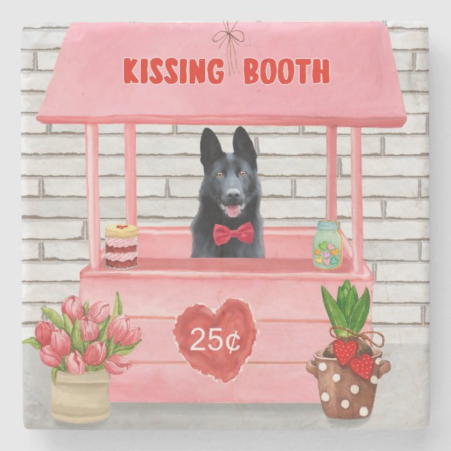Tysk Schäferhund Valentinsdag Kysskur Stenunderlägg (Framsidan)
