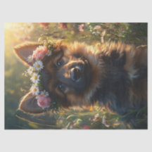 Tysk Schäferhund-valp i en blomkrona
