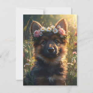 Tysk Schäferhund Valp i en Blomsterkrans Vykort