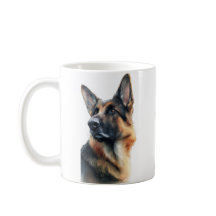 Tysk schäferhund vänder på huvudet akvarell