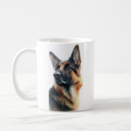 Tysk schäferhund vänder på huvudet akvarell kaffemugg