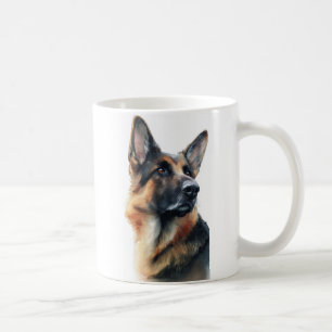 Tysk schäferhund vänder på huvudet akvarell kaffemugg