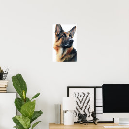 Tysk schäferhund vänder på huvudet akvarell poster