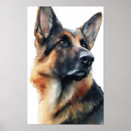 Tysk schäferhund vänder på huvudet akvarell poster