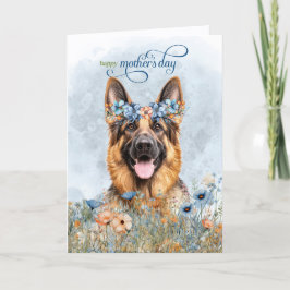 Tysk Schäferhund Vilda Blommor Mors Dag Helgkort