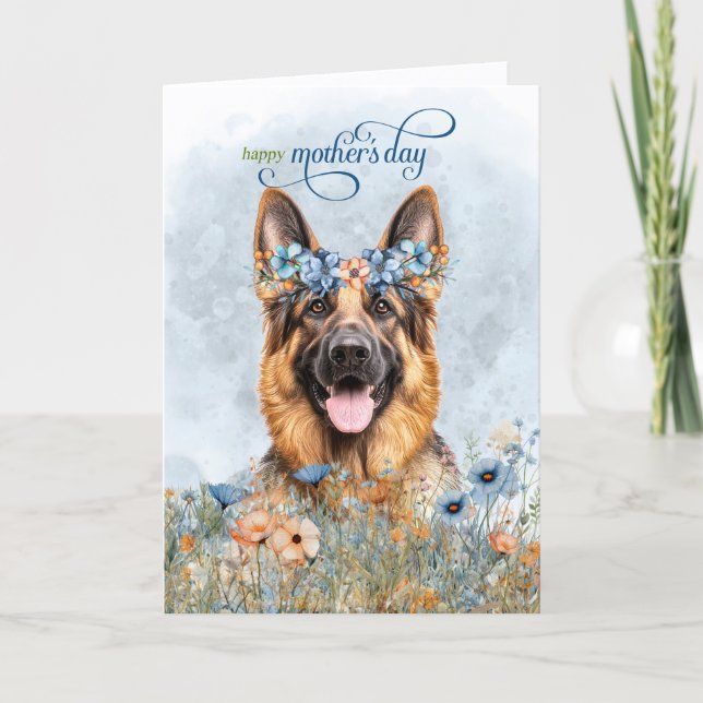 Tysk Schäferhund Vilda Blommor Mors Dag Helgkort (Framsida)
