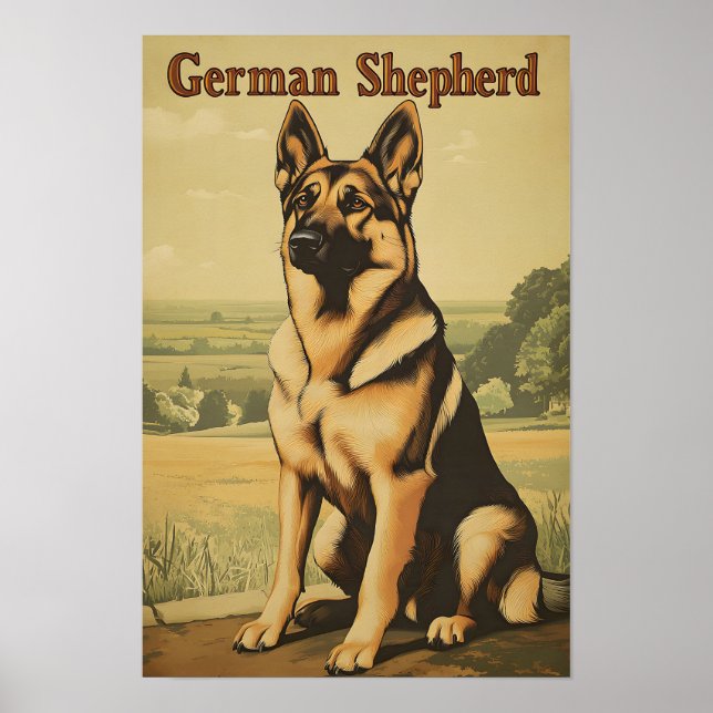 Tysk Schäferhund Vintage Konst Poster (Framsidan)