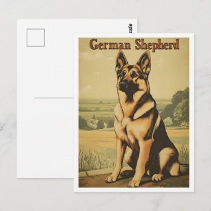 Tysk Schäferhund Vintage Konst Vykort