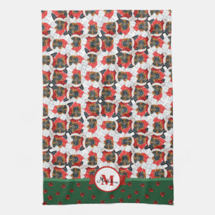 Tysk schäfermönster monogram jul hund kökshandduk