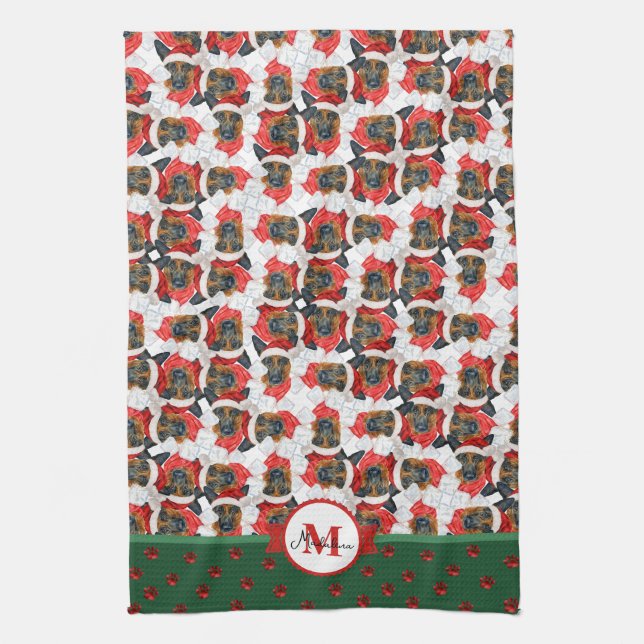 Tysk schäfermönster monogram jul hund kökshandduk (Vertikal)