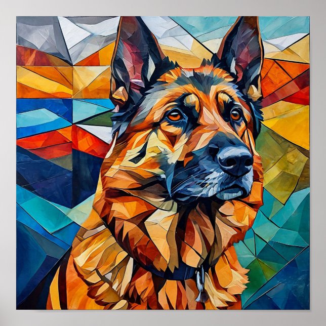 Tysk schäfermosaik Hundporträtt Modern vägg Poster (Framsidan)