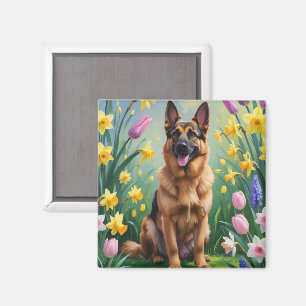 Tysk Schapendoes Vårblomsmålning Magnet